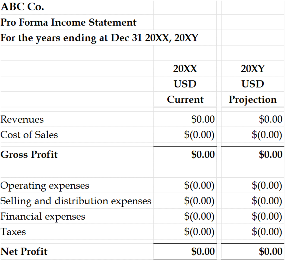 pro forma financial statements template excel